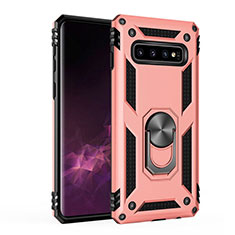 Silikon Hülle Handyhülle und Kunststoff Schutzhülle Tasche mit Magnetisch Ständer für Samsung Galaxy S10 Rosegold