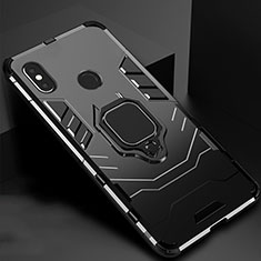 Silikon Hülle Handyhülle und Kunststoff Schutzhülle Tasche mit Magnetisch Ständer für Xiaomi Mi Max 3 Schwarz