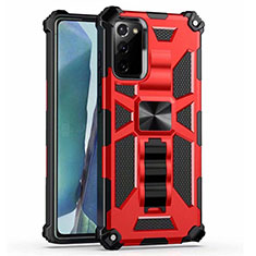 Silikon Hülle Handyhülle und Kunststoff Schutzhülle Tasche mit Magnetisch Ständer H01 für Samsung Galaxy Note 20 5G Rot
