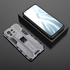 Silikon Hülle Handyhülle und Kunststoff Schutzhülle Tasche mit Magnetisch Ständer H03 für Xiaomi Mi 11 Lite 5G Grau