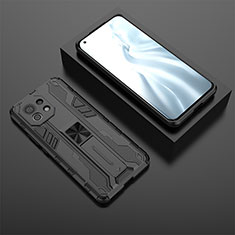 Silikon Hülle Handyhülle und Kunststoff Schutzhülle Tasche mit Magnetisch Ständer H03 für Xiaomi Mi 11 Lite 5G Schwarz
