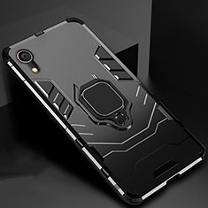 Silikon Hülle Handyhülle und Kunststoff Schutzhülle Tasche mit Ständer A01 für Apple iPhone XR Schwarz