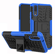 Silikon Hülle Handyhülle und Kunststoff Schutzhülle Tasche mit Ständer A01 für Huawei P20 Blau