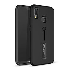 Silikon Hülle Handyhülle und Kunststoff Schutzhülle Tasche mit Ständer A01 für Huawei P20 Lite Schwarz