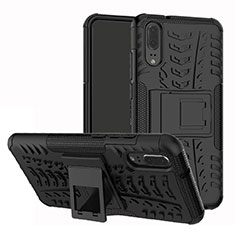 Silikon Hülle Handyhülle und Kunststoff Schutzhülle Tasche mit Ständer A01 für Huawei P20 Schwarz