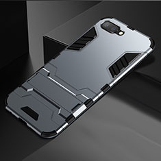 Silikon Hülle Handyhülle und Kunststoff Schutzhülle Tasche mit Ständer A01 für Oppo R15X Grau