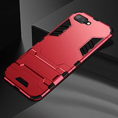 Silikon Hülle Handyhülle und Kunststoff Schutzhülle Tasche mit Ständer A01 für Oppo R15X Rot