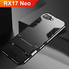 Silikon Hülle Handyhülle und Kunststoff Schutzhülle Tasche mit Ständer A01 für Oppo RX17 Neo Schwarz