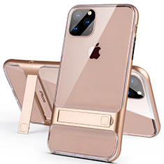 Silikon Hülle Handyhülle und Kunststoff Schutzhülle Tasche mit Ständer A02 für Apple iPhone 11 Pro Gold