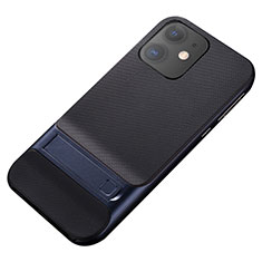 Silikon Hülle Handyhülle und Kunststoff Schutzhülle Tasche mit Ständer A05 für Apple iPhone 11 Blau und Schwarz
