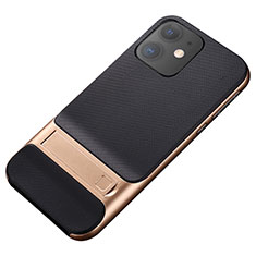 Silikon Hülle Handyhülle und Kunststoff Schutzhülle Tasche mit Ständer A05 für Apple iPhone 11 Gold und Schwarz