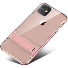 Silikon Hülle Handyhülle und Kunststoff Schutzhülle Tasche mit Ständer A06 für Apple iPhone 11 Rosegold