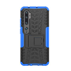 Silikon Hülle Handyhülle und Kunststoff Schutzhülle Tasche mit Ständer D01 für Xiaomi Mi Note 10 Pro Blau