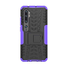 Silikon Hülle Handyhülle und Kunststoff Schutzhülle Tasche mit Ständer D01 für Xiaomi Mi Note 10 Violett
