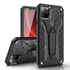 Silikon Hülle Handyhülle und Kunststoff Schutzhülle Tasche mit Ständer für Apple iPhone 11 Pro Schwarz