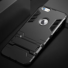 Silikon Hülle Handyhülle und Kunststoff Schutzhülle Tasche mit Ständer für Apple iPhone 6 Plus Schwarz
