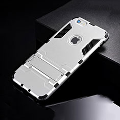 Silikon Hülle Handyhülle und Kunststoff Schutzhülle Tasche mit Ständer für Apple iPhone 6S Silber