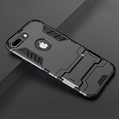 Silikon Hülle Handyhülle und Kunststoff Schutzhülle Tasche mit Ständer für Apple iPhone 8 Plus Schwarz