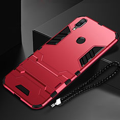 Silikon Hülle Handyhülle und Kunststoff Schutzhülle Tasche mit Ständer für Huawei Honor 10 Lite Rot