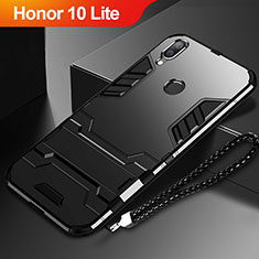 Silikon Hülle Handyhülle und Kunststoff Schutzhülle Tasche mit Ständer für Huawei Honor 10 Lite Schwarz