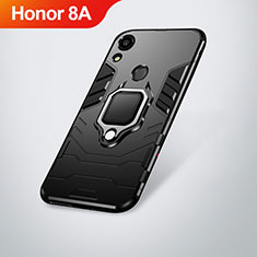Silikon Hülle Handyhülle und Kunststoff Schutzhülle Tasche mit Ständer für Huawei Honor 8A Schwarz