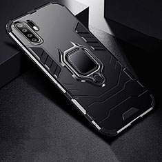 Silikon Hülle Handyhülle und Kunststoff Schutzhülle Tasche mit Ständer für Huawei P30 Pro Schwarz