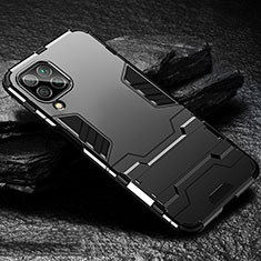 Silikon Hülle Handyhülle und Kunststoff Schutzhülle Tasche mit Ständer für Huawei P40 Lite Schwarz