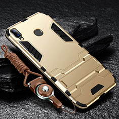 Silikon Hülle Handyhülle und Kunststoff Schutzhülle Tasche mit Ständer für Huawei Y9 (2019) Gold