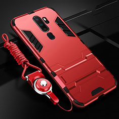 Silikon Hülle Handyhülle und Kunststoff Schutzhülle Tasche mit Ständer für Oppo A11 Rot