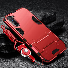 Silikon Hülle Handyhülle und Kunststoff Schutzhülle Tasche mit Ständer für Oppo Reno3 Rot