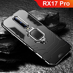 Silikon Hülle Handyhülle und Kunststoff Schutzhülle Tasche mit Ständer für Oppo RX17 Pro Schwarz