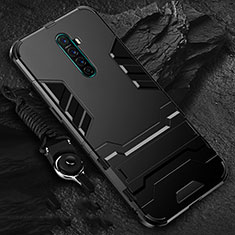 Silikon Hülle Handyhülle und Kunststoff Schutzhülle Tasche mit Ständer für Realme X2 Pro Schwarz