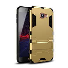 Silikon Hülle Handyhülle und Kunststoff Schutzhülle Tasche mit Ständer für Samsung Galaxy A9 Pro (2016) SM-A9100 Gold