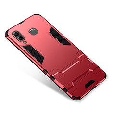 Silikon Hülle Handyhülle und Kunststoff Schutzhülle Tasche mit Ständer für Samsung Galaxy A9 Star SM-G8850 Rot