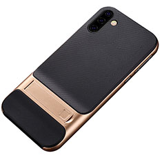 Silikon Hülle Handyhülle und Kunststoff Schutzhülle Tasche mit Ständer für Samsung Galaxy Note 10 Gold