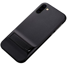 Silikon Hülle Handyhülle und Kunststoff Schutzhülle Tasche mit Ständer für Samsung Galaxy Note 10 Schwarz