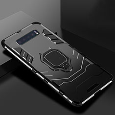 Silikon Hülle Handyhülle und Kunststoff Schutzhülle Tasche mit Ständer für Samsung Galaxy S10 5G Schwarz