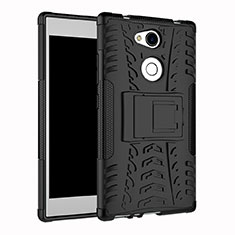 Silikon Hülle Handyhülle und Kunststoff Schutzhülle Tasche mit Ständer für Sony Xperia L2 Schwarz