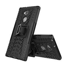 Silikon Hülle Handyhülle und Kunststoff Schutzhülle Tasche mit Ständer für Sony Xperia XA2 Ultra Schwarz