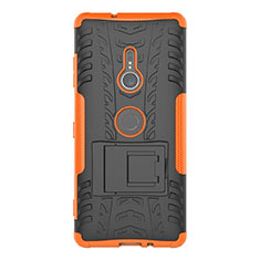 Silikon Hülle Handyhülle und Kunststoff Schutzhülle Tasche mit Ständer für Sony Xperia XZ3 Orange