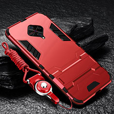 Silikon Hülle Handyhülle und Kunststoff Schutzhülle Tasche mit Ständer für Vivo S1 Pro Rot