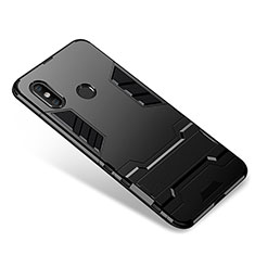 Silikon Hülle Handyhülle und Kunststoff Schutzhülle Tasche mit Ständer für Xiaomi Mi 8 Schwarz