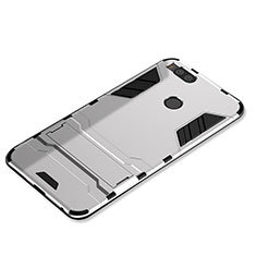 Silikon Hülle Handyhülle und Kunststoff Schutzhülle Tasche mit Ständer für Xiaomi Mi A1 Silber