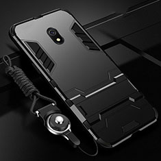 Silikon Hülle Handyhülle und Kunststoff Schutzhülle Tasche mit Ständer für Xiaomi Redmi 8A Schwarz
