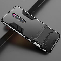 Silikon Hülle Handyhülle und Kunststoff Schutzhülle Tasche mit Ständer für Xiaomi Redmi K20 Schwarz