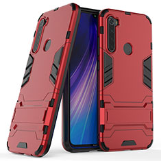 Silikon Hülle Handyhülle und Kunststoff Schutzhülle Tasche mit Ständer für Xiaomi Redmi Note 8 (2021) Rot