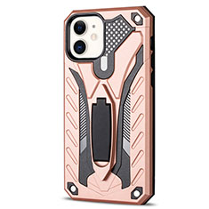 Silikon Hülle Handyhülle und Kunststoff Schutzhülle Tasche mit Ständer R01 für Apple iPhone 12 Mini Rosegold