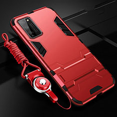 Silikon Hülle Handyhülle und Kunststoff Schutzhülle Tasche mit Ständer R01 für Huawei Honor 30 Lite 5G Rot