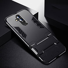 Silikon Hülle Handyhülle und Kunststoff Schutzhülle Tasche mit Ständer R01 für Huawei Mate 20 Lite Schwarz