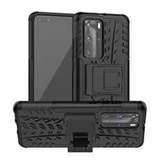 Silikon Hülle Handyhülle und Kunststoff Schutzhülle Tasche mit Ständer R01 für Huawei P40 Pro Schwarz